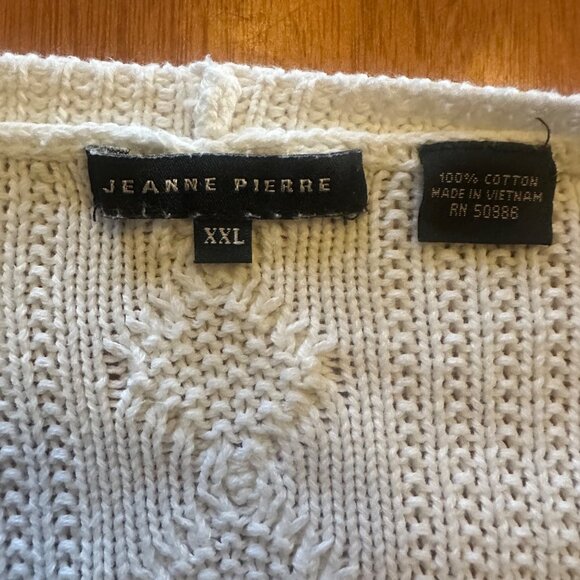 Jeanne Pierre XXL Vintage 90s White Knit Sweater 100% Cotton Crewneck Cable - Picture 3 of 6